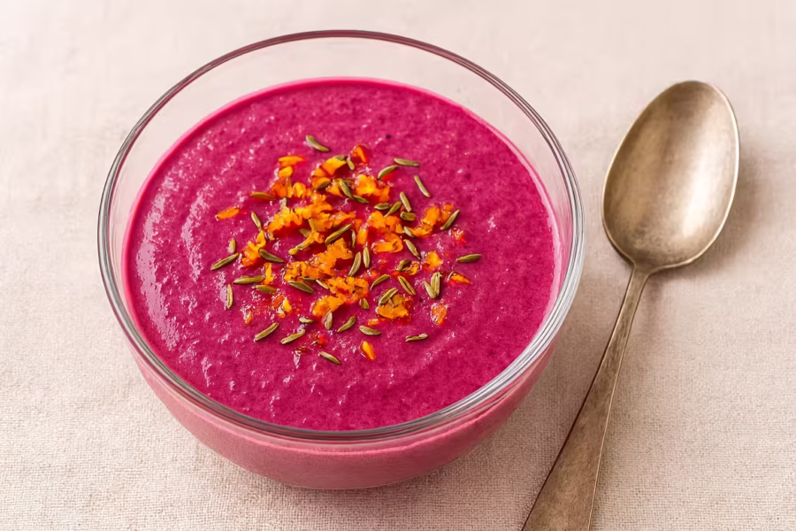 cottage cheese beet soup with citrus and cumin